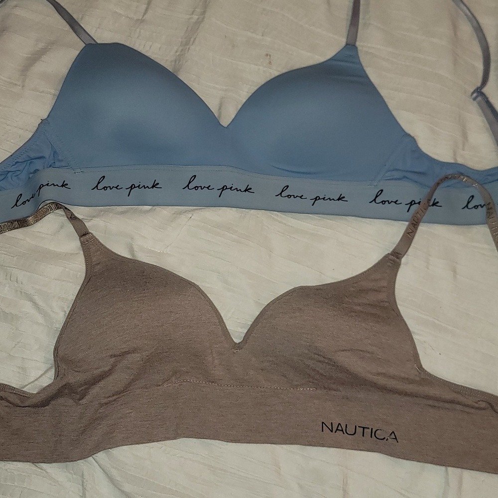 Nautica and‎ Victoria's Secret PINK Wireless Bra Bralette Bundle 34B Blue Taupe